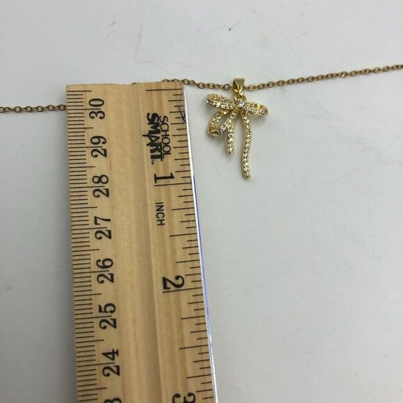 18K Gold Plated Women's Tied Bow Ribbon Shape Necklace Cubic Zirconia Waterproof - Picture 10 of 12